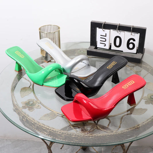 Women's Open-Toe High Heel Slippers – 7cm Thin Heel Red Sandals for Banquets & Parties