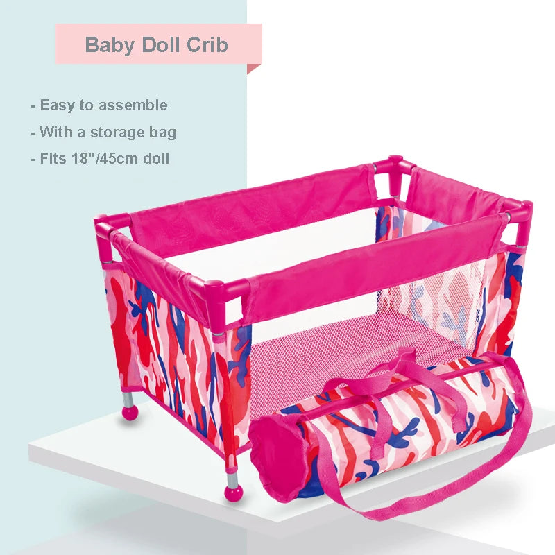 Baby Doll Crib & Pack-n-Play Set with Carry Bag — Fits Up to 18" Dolls
