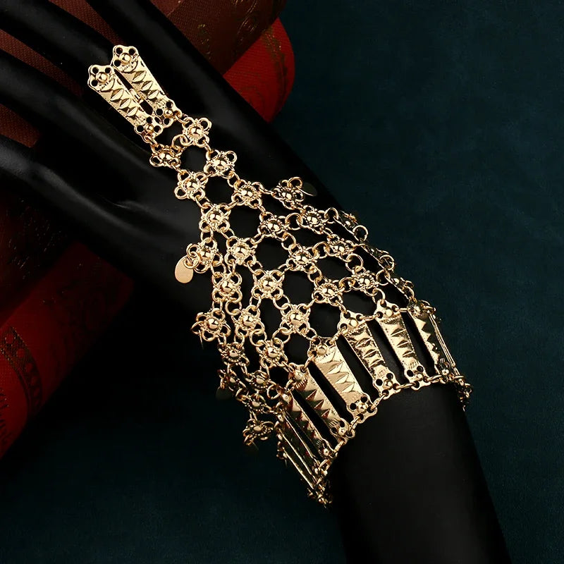 Luxury Handmade Gold-Plated Bracelet and Ring Set – Arabic-Inspired Middle Eastern Wedding Jewelry Gift for Women