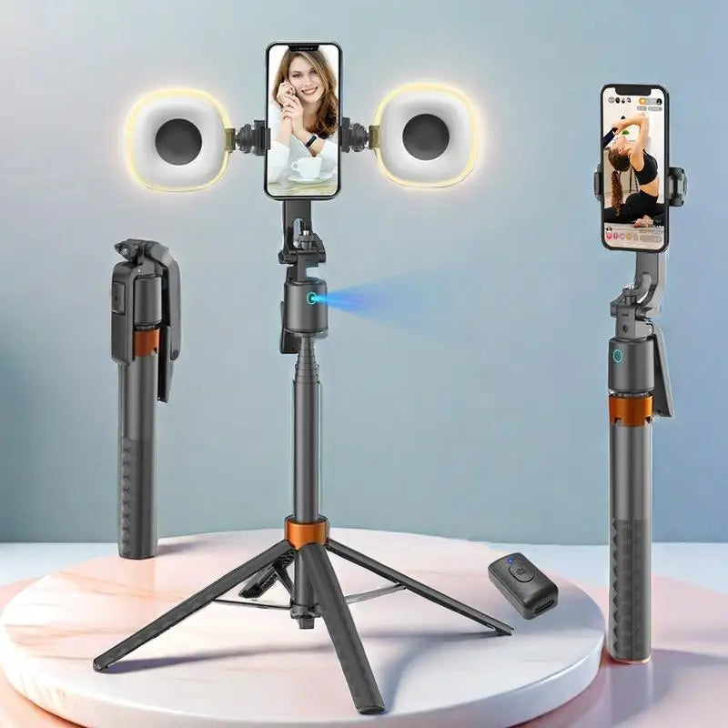 360° Smart Face Tracking Tripod & Selfie Stick, Rechargeable Auto Face Tracking Phone Holder with Dual Fill Lights for Live Streaming, Vlogging, Video Calls & Content Creation