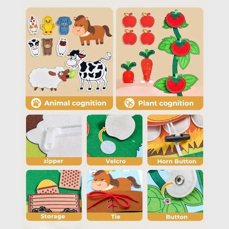 Montessori Busy Book for Toddlers – Farm Animal Activities, Fine Motor Skills, Early Learning Toy