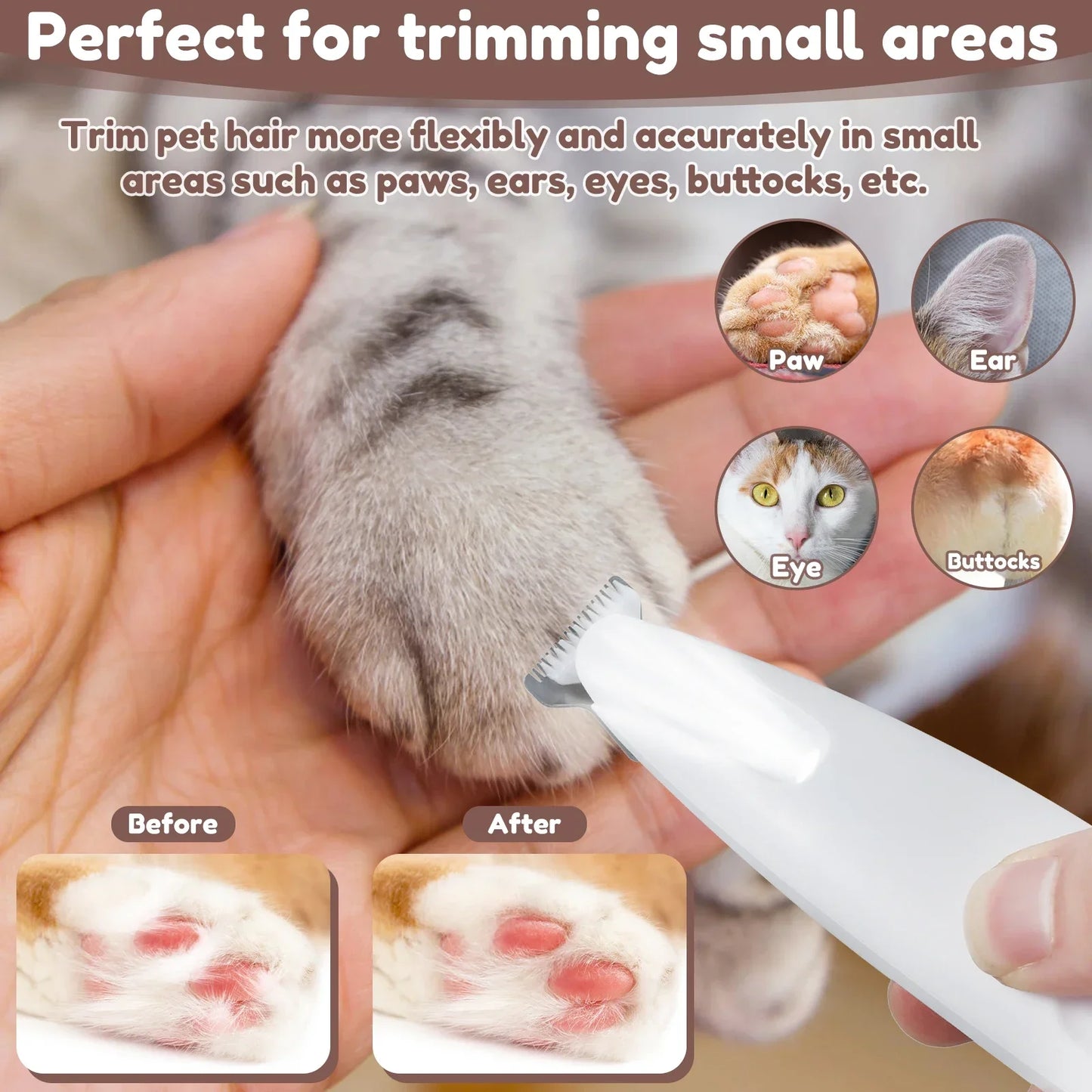 Dog Paw Trimmer with LED Light – Fully Waterproof Pet Grooming Clipper