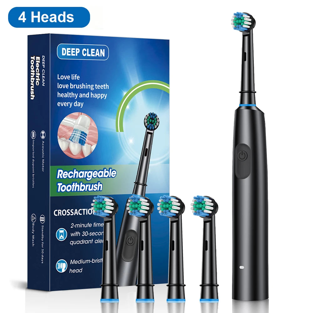 Rechargeable Rotating Electric Toothbrush for Adults, Deep Cleaning, 8 Soft Replacement Brush Heads Included