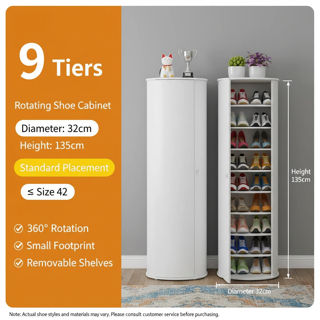 Multi-Layer Rotating Round Shoe Cabinet – Steel Frame Dustproof Shoe Storage Rack with Large Capacity Entryway Organizer