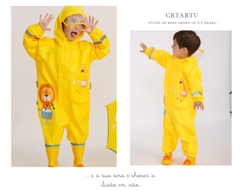 Children's Waterproof Rainwear Set – One-Piece Hooded Jumpsuit for Boys & Girls | Cartoon Dinosaur Design