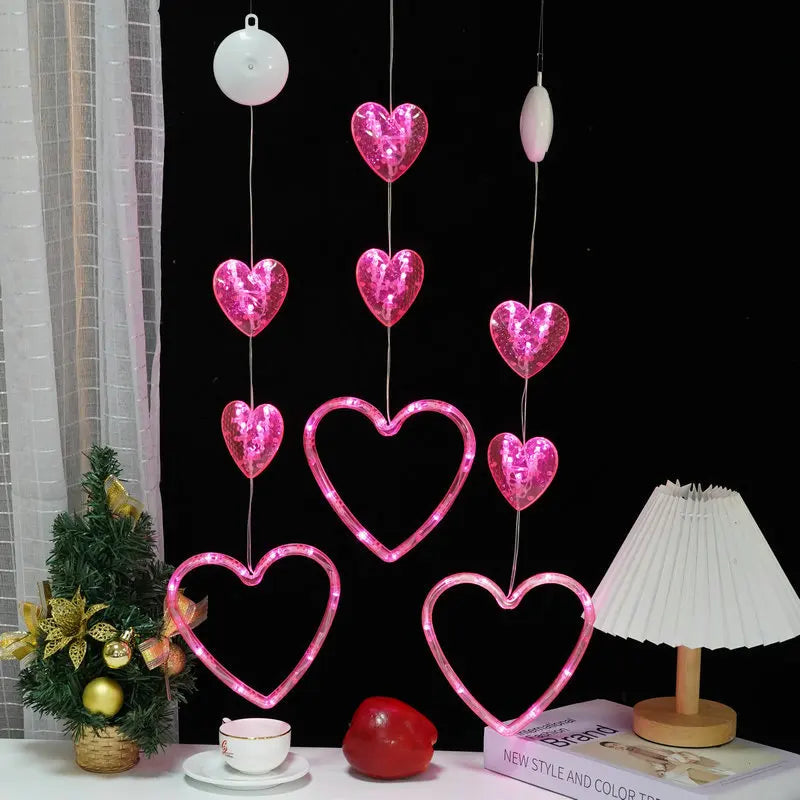 Heart-Shaped LED Window Light with Timer – Valentine’s Day Hanging Decoration