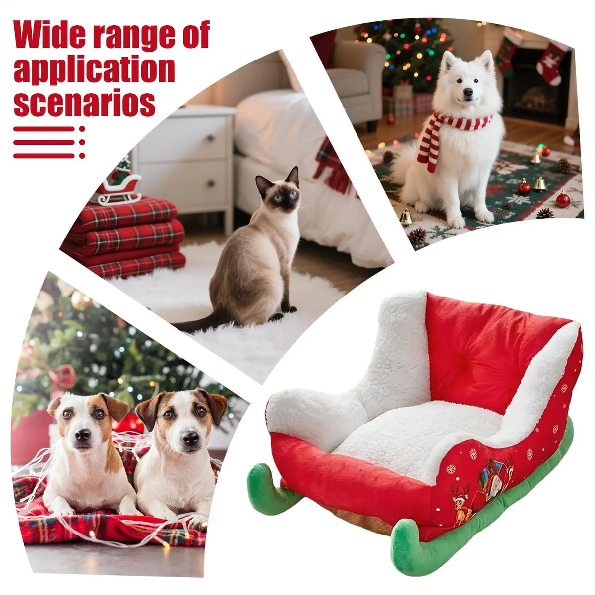 Christmas Sleigh-Shaped Cat and Dog Bed with Soft Plush Lining and Raised Sides, Festive Indoor Pet Sleeping Nest