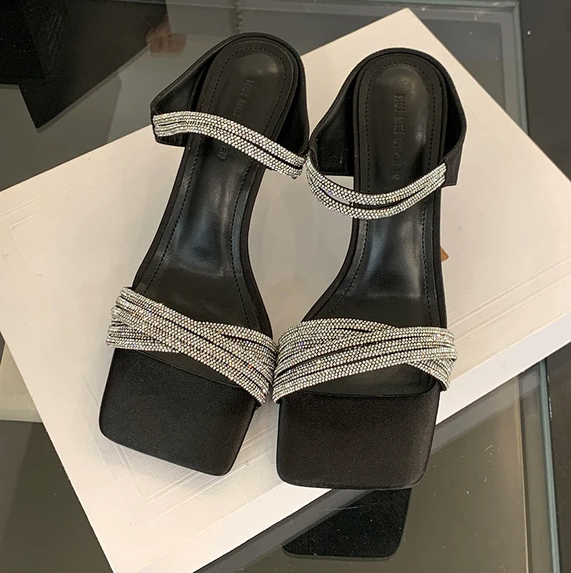 Women’s Open Toe High Heel Sandals with Rhinestone Spaghetti Straps | Party & Dress Shoes