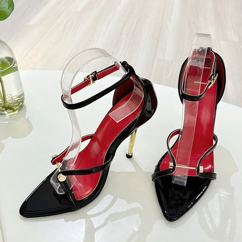 Women's Fashion Ankle Strap Heels – Open Toe Stiletto Sandals with Metal Detail | Party & Clubwear