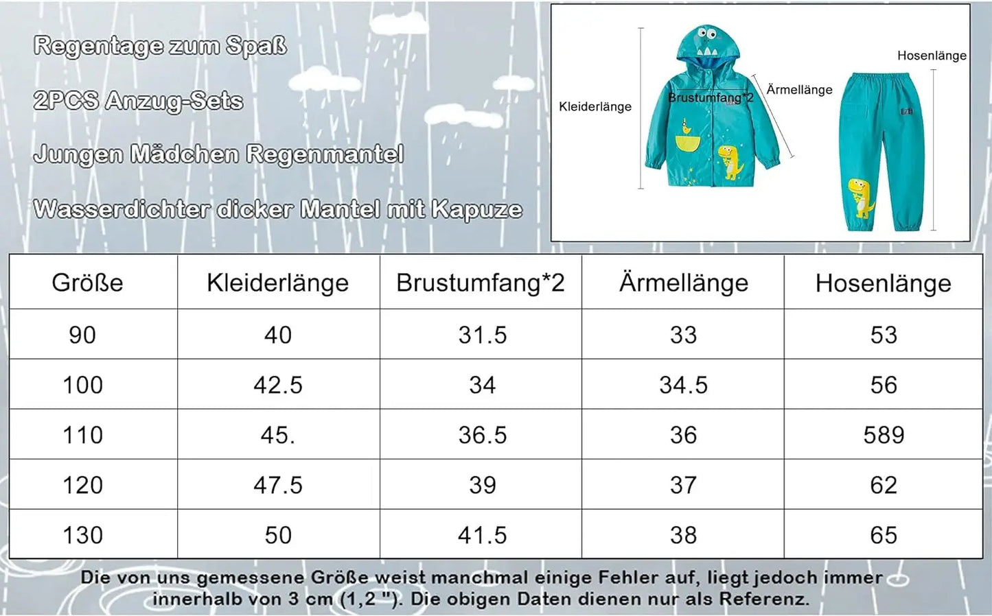 Toddler Rain Suit Set for Boys & Girls – Waterproof Hooded Coat and Pants | Unicorn Design | Autumn/Winter Outfit for Kids Ages 1–5