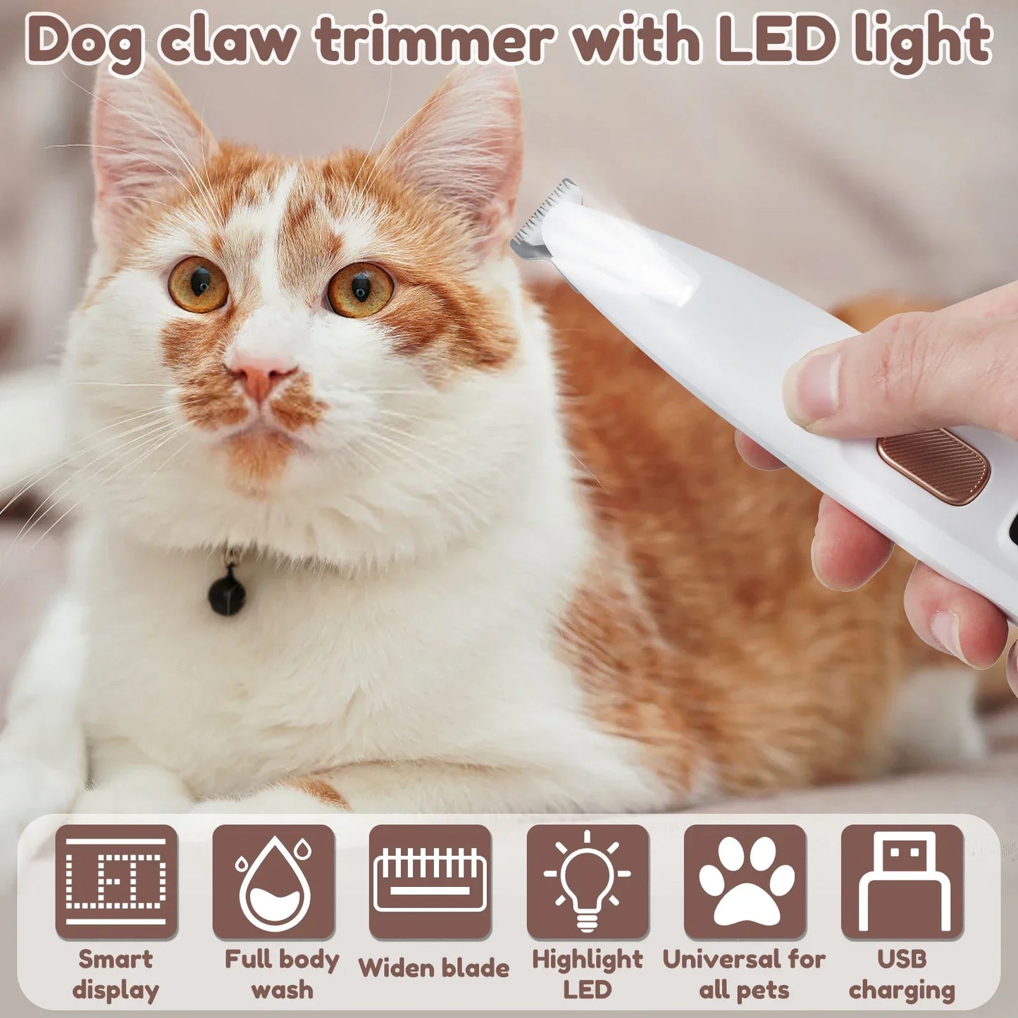 Dog Paw Trimmer with LED Light – Fully Waterproof Pet Grooming Clipper