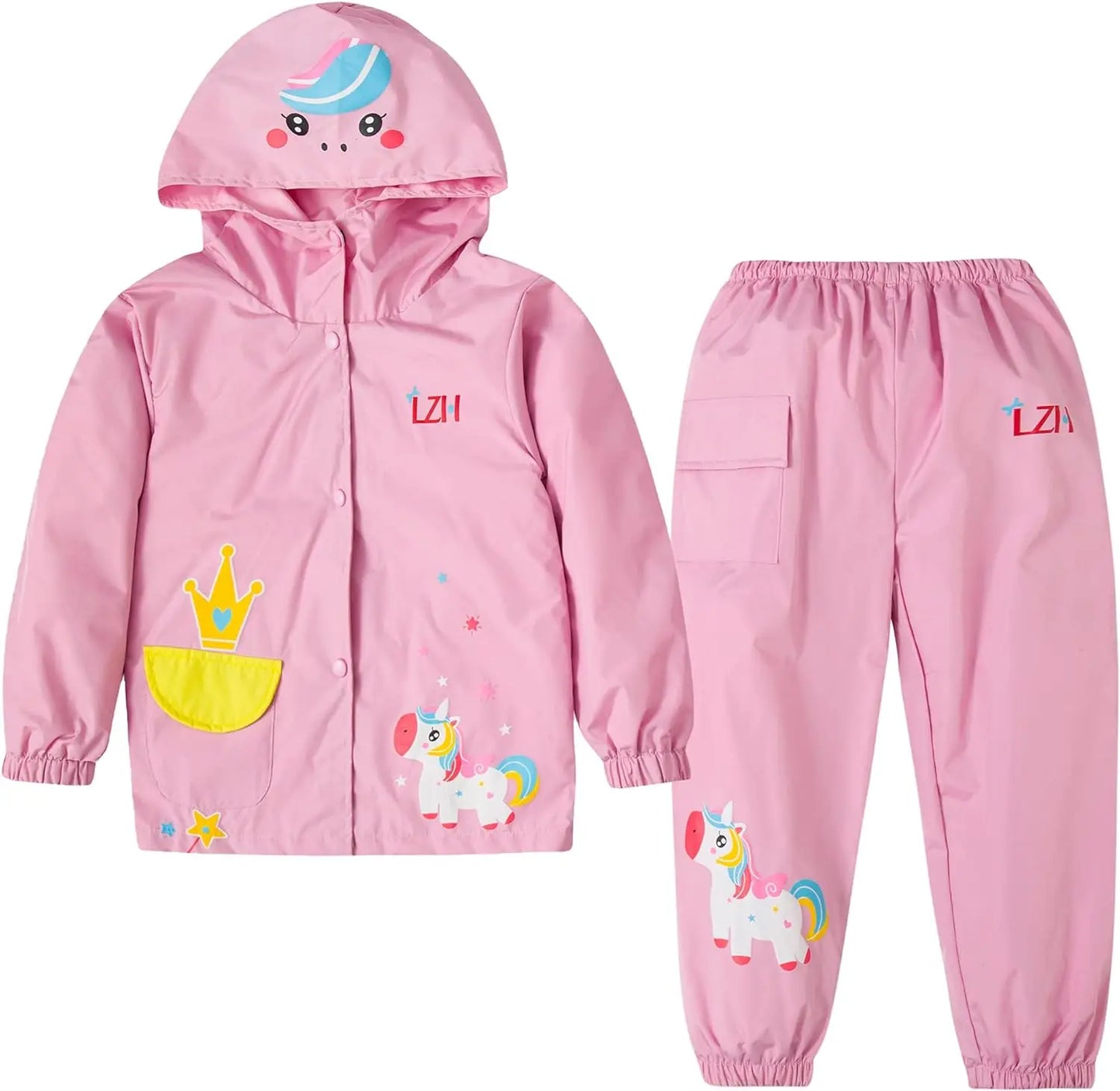 Toddler Rain Suit Set for Boys & Girls – Waterproof Hooded Coat and Pants | Unicorn Design | Autumn/Winter Outfit for Kids Ages 1–5
