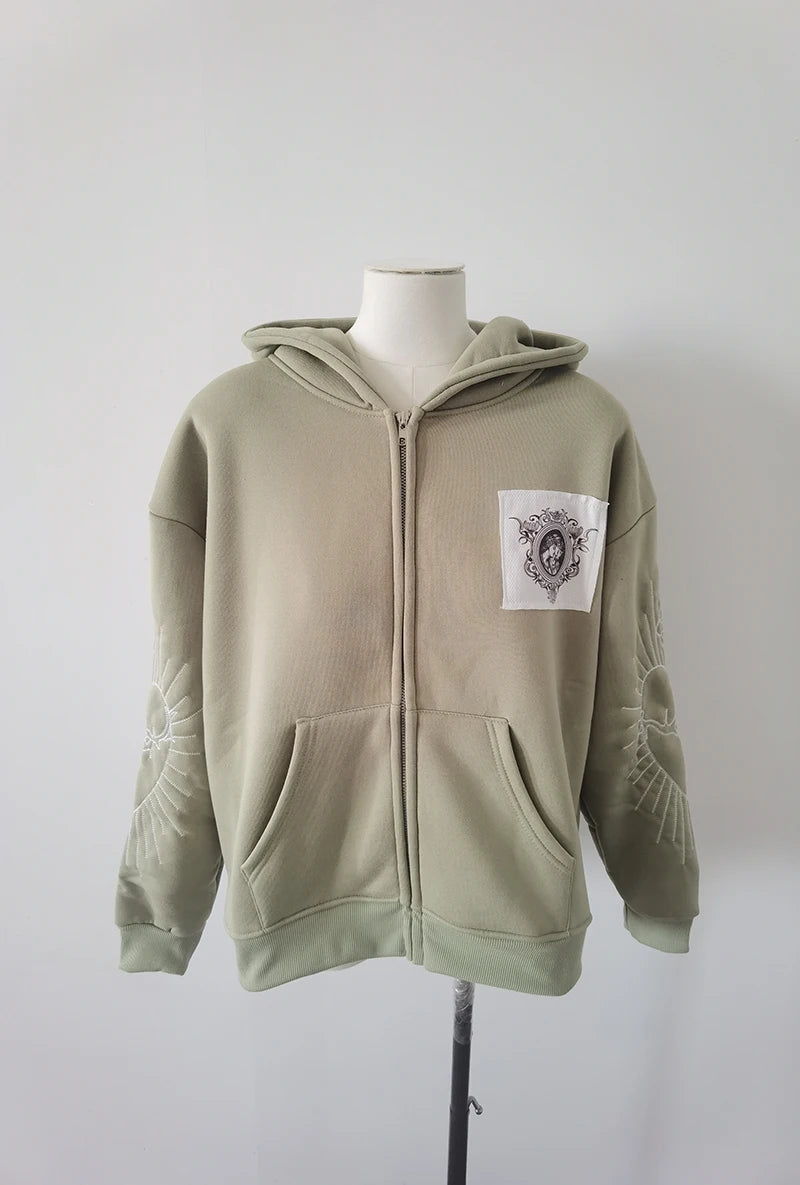 Korean Fashion Printed Short Hoodie – Versatile Zip-Up Cardigan Jacket for Men