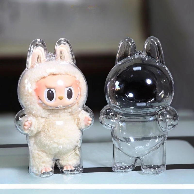 Transparent Protective Display Cover for Labubu Monster Toy – Cute Elf Plushie Storage Box for Party Dolls