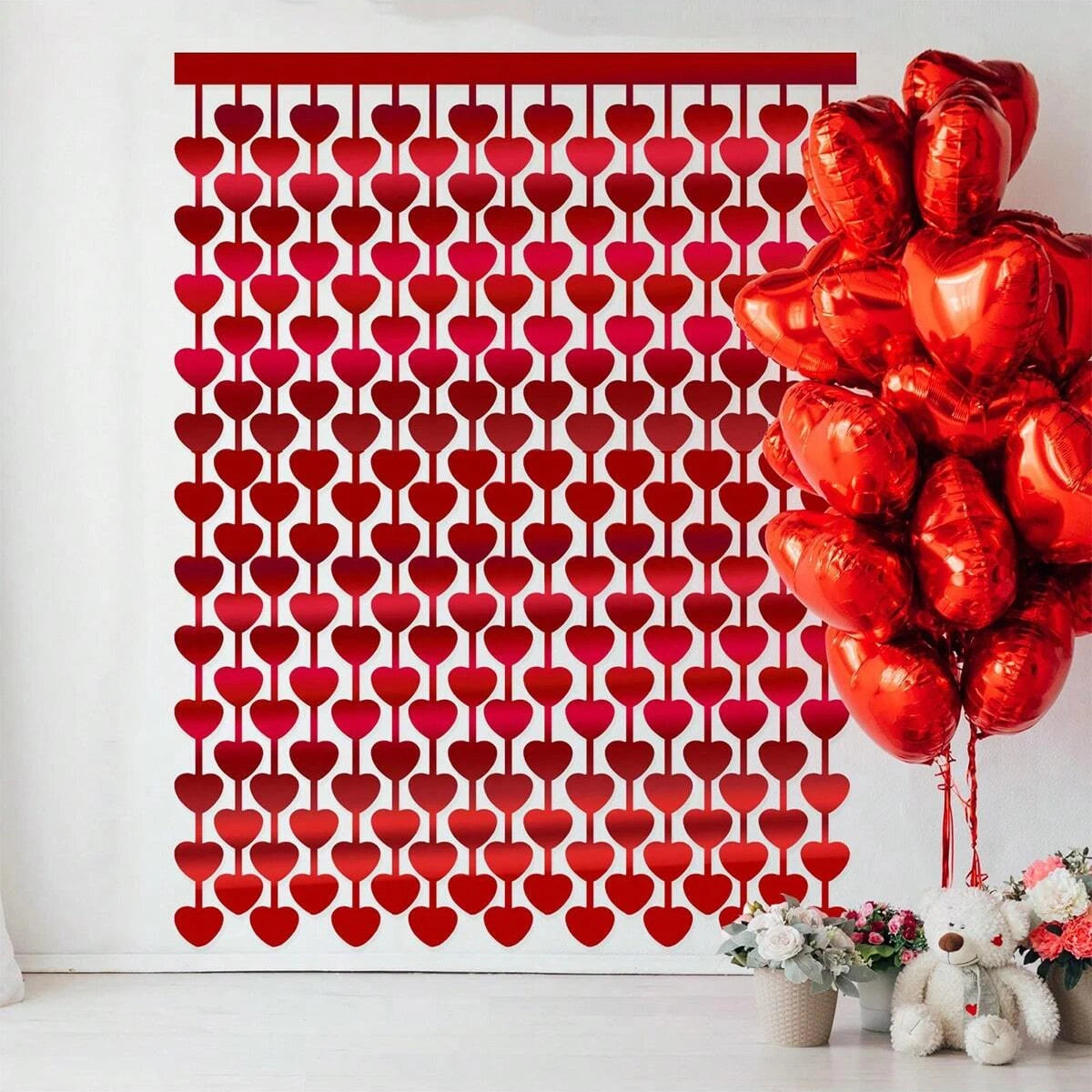 2-Pack Red Heart Tassel Curtain Decoration – Party Background Decor for Weddings, Engagements, Birthdays & Celebrations
