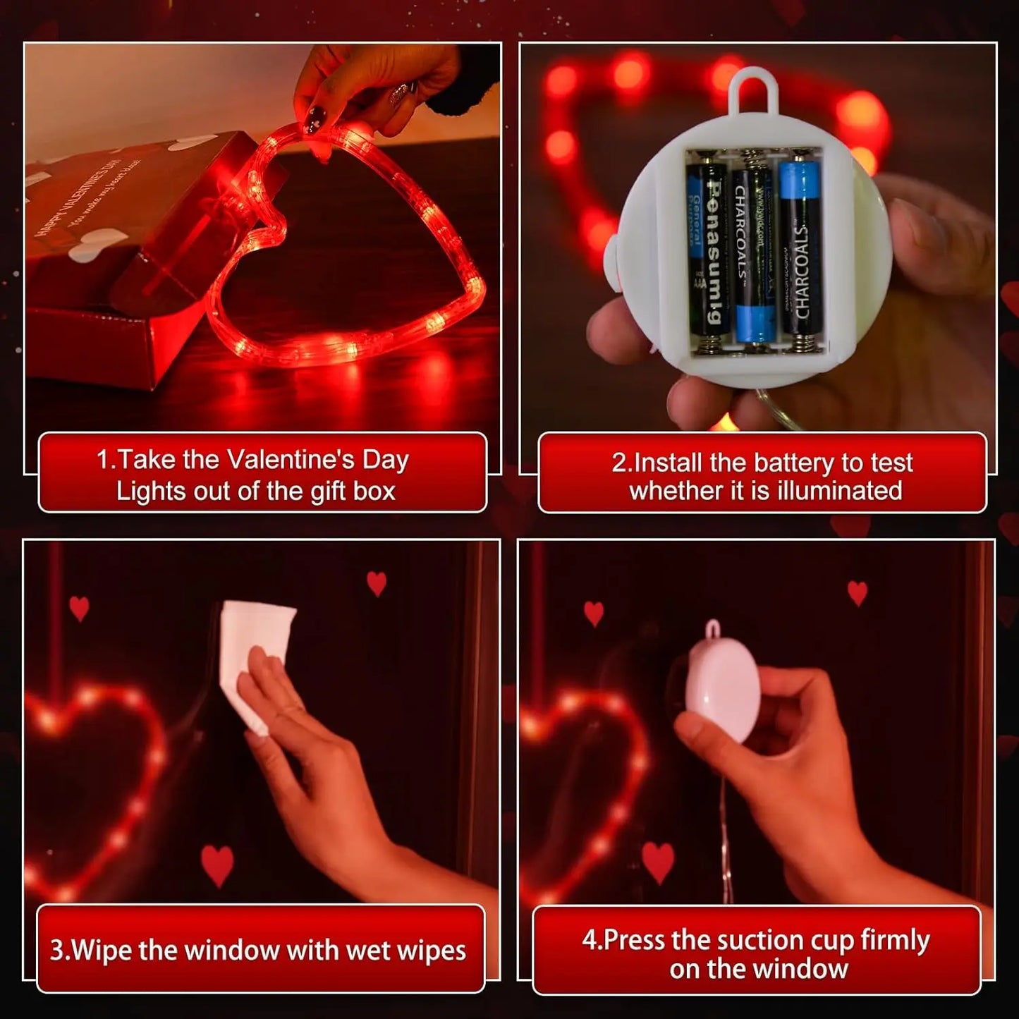 Heart-Shaped LED Window Light with Timer – Valentine’s Day Hanging Decoration