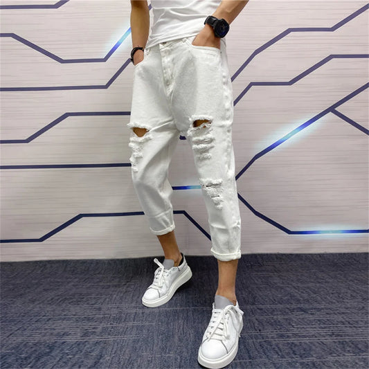 Men's Ripped Hole Jeans Fashion Loose Pants 2024