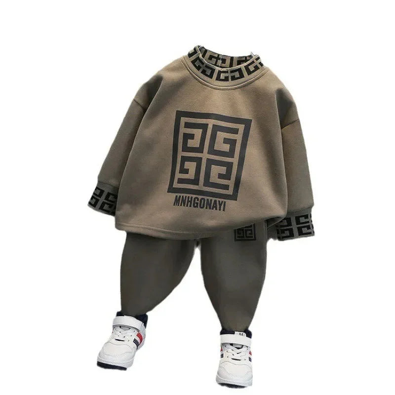 2025 New Fashion Autumn Spring Baby Boys Outfits Casual Clothing Retro Color Long Sleeve Sweatshirt Elastic Pants Kids Suit