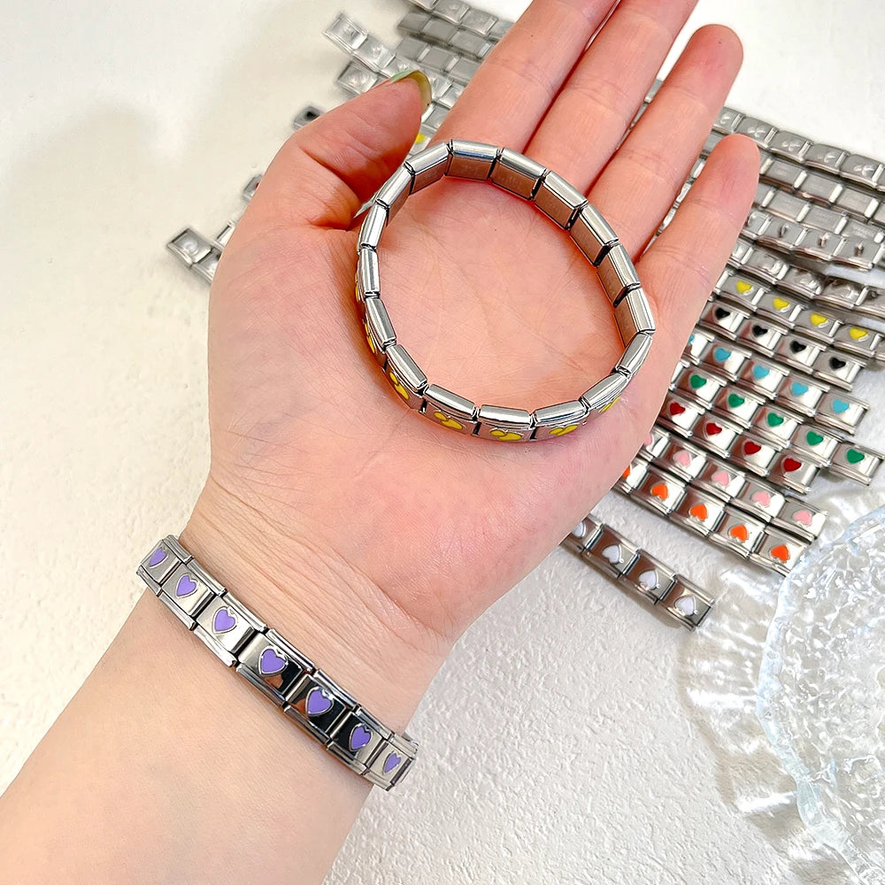 1pc DIY Bracelet Kit – 18 Stainless Steel & Enamel Charms (Love, Heart, Star, Butterfly), 9mm Links, Jewelry Making Wholesale