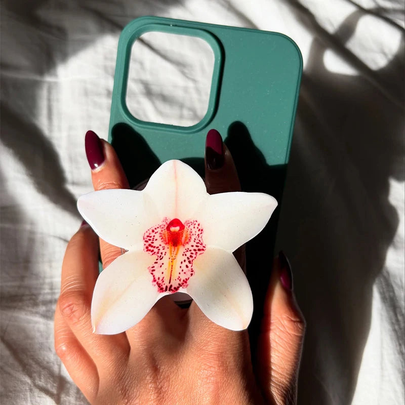 Acrylic Orchid Folding Ring Phone Holder — Grip Stand & Desktop Support