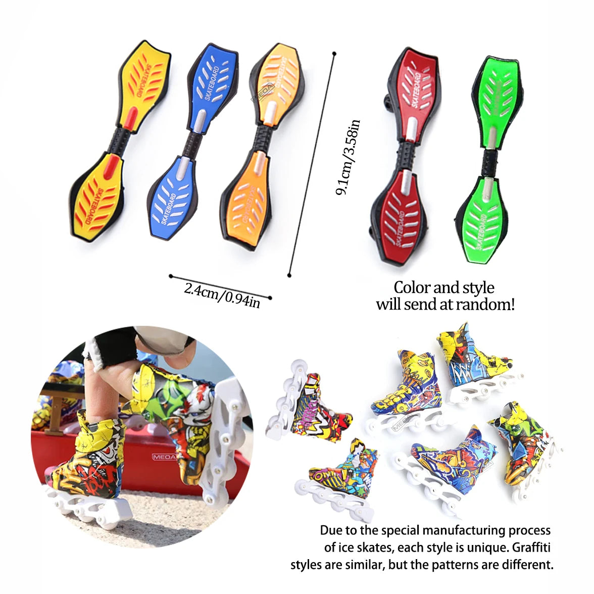 MEOA Mini Finger Skateboard and Scooter Set with Roller Skates, Drift Board, Replacement Wheels, Tools and Finger Clothing