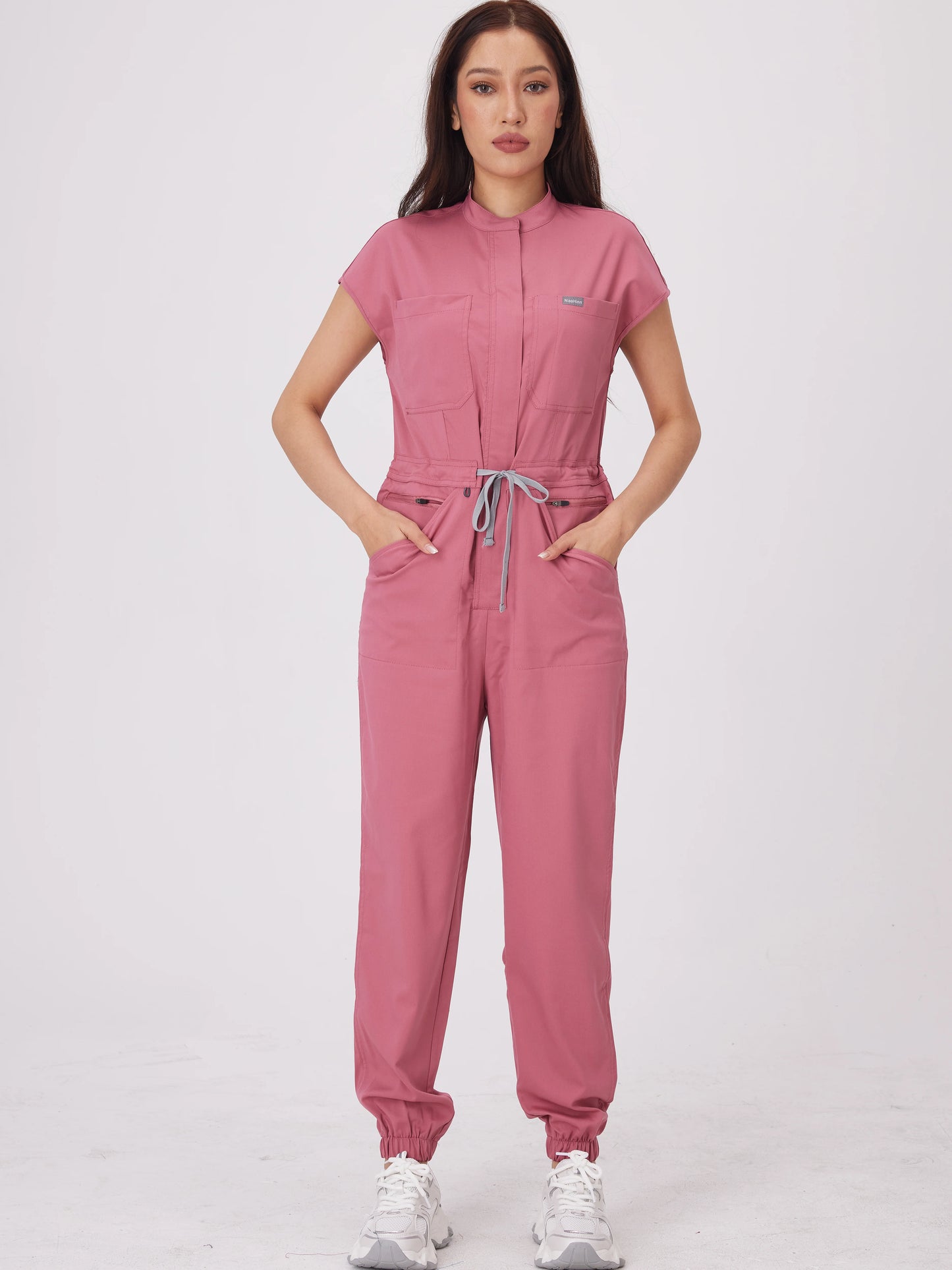 Women's Short Sleeve Medical Scrub Jumpsuit – Hospital Uniform with Pockets
