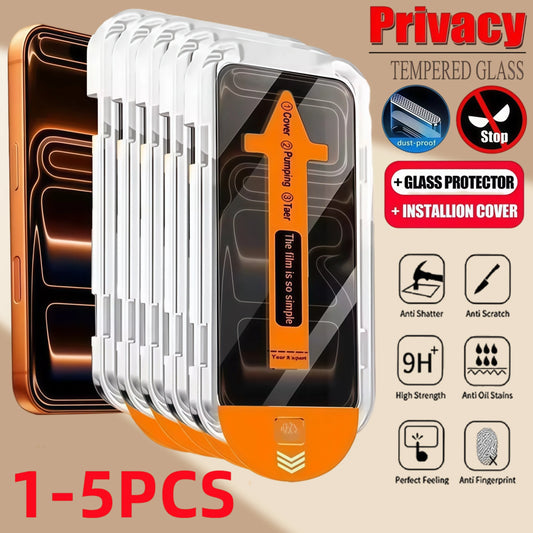 1–5PCS Privacy Tempered Glass Screen Protector for iPhone 17 / 16 / 15 / 14 / 13 / 12 / 11 Pro Max / XR / XS – Dust-Free Installation, Anti-Spy, Shatter-Resistant