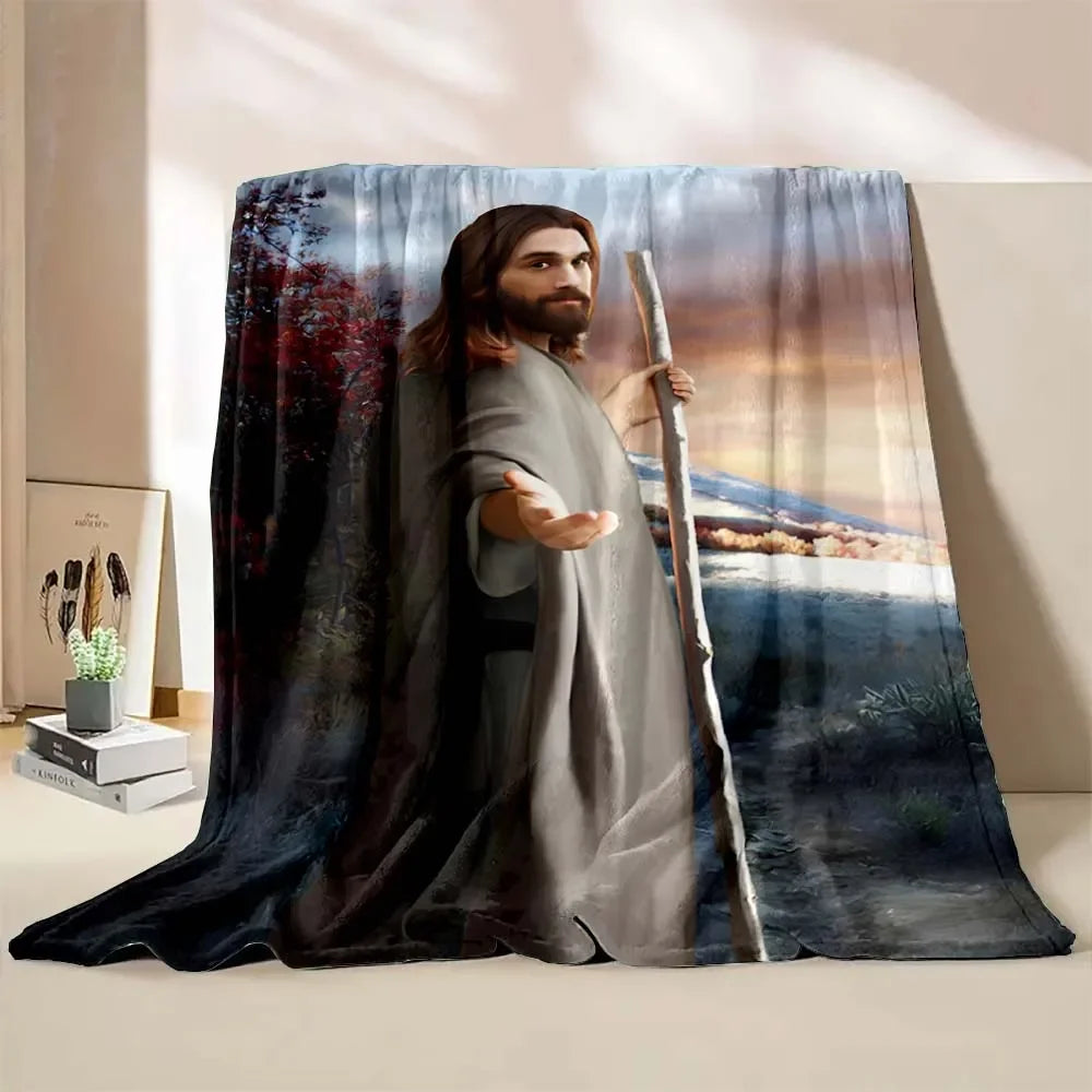 1PC God Jesus Believer Pray Virgin Mary Printed Blanket Soft and Comfortable Home Travel Blanket Adult and Child Warm Blanket Catholic