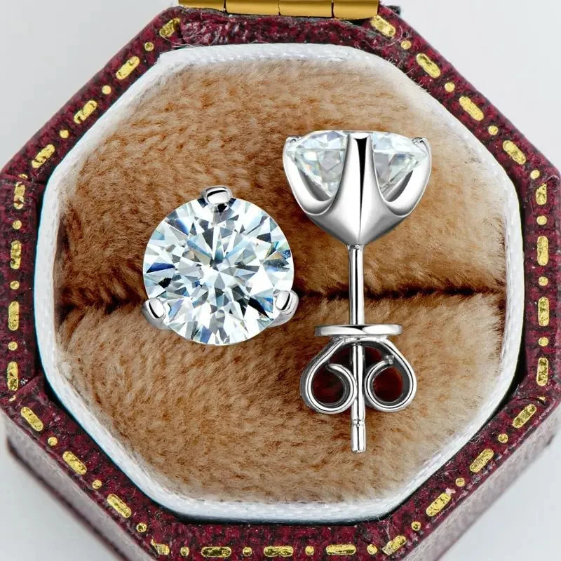 Moissanite Stud Earrings – S925 Sterling Silver Unisex Studs (1–2 CT Options)