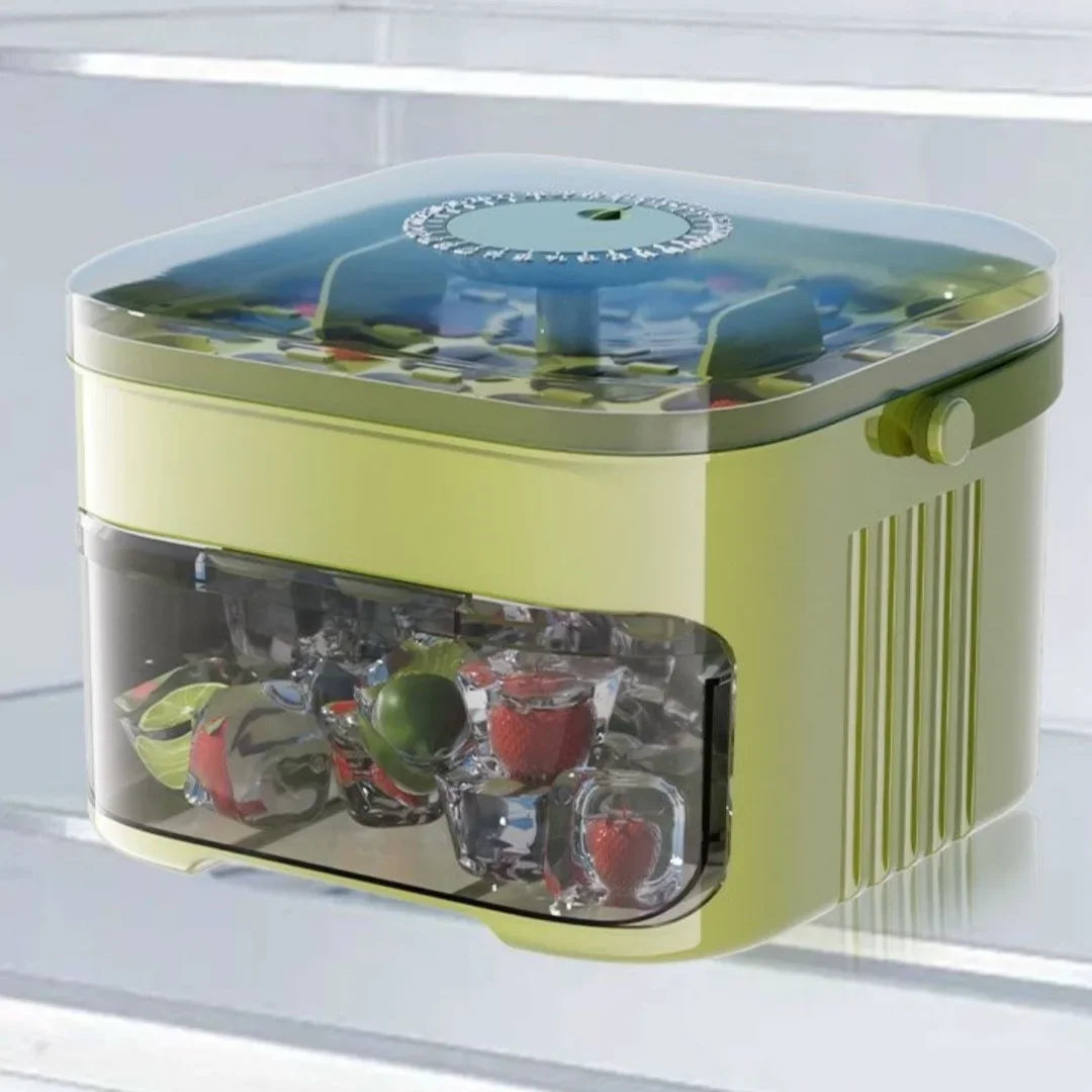 Premium Compact Double-Layer Ice Cube Tray with Lid & Storage Bin – Pull-Out Ice Drawer with Carry Handle | Space-Saving Kitchen Essential