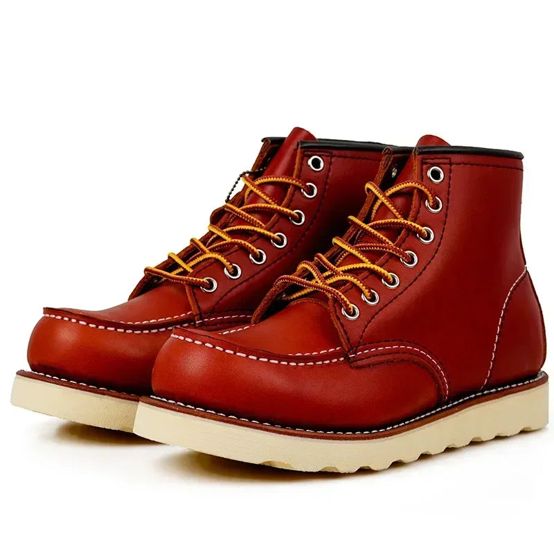Men’s American-Style Leather Boots – Handmade Cowhide, Goodyear-Welted Motorcycle Design