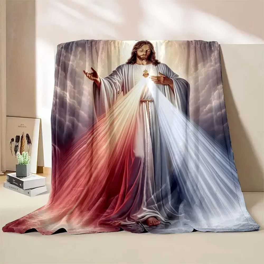 1PC God Jesus Believer Pray Virgin Mary Printed Blanket Soft and Comfortable Home Travel Blanket Adult and Child Warm Blanket Catholic