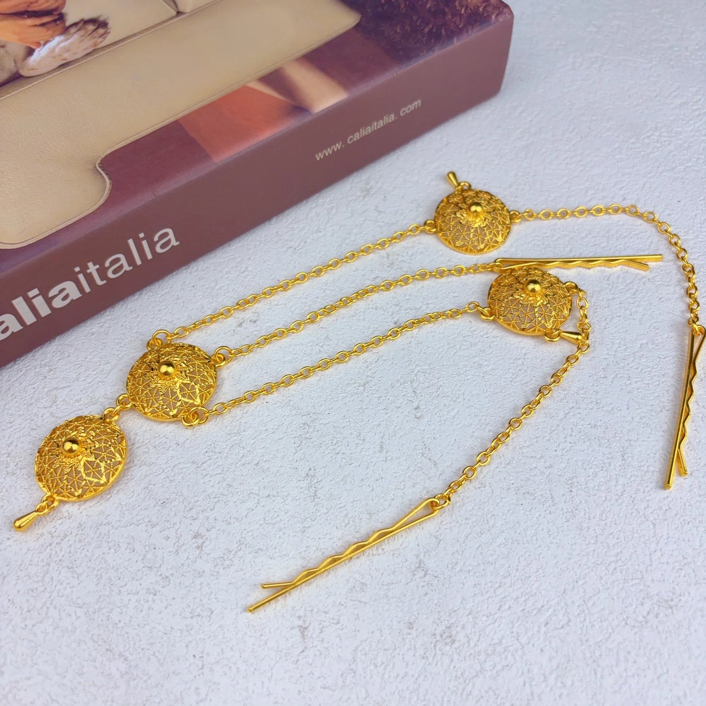 African Ethiopian Eritrean Habesha Dubai 24K Gold-Plated Flower Pendant 6-Piece Jewelry Set