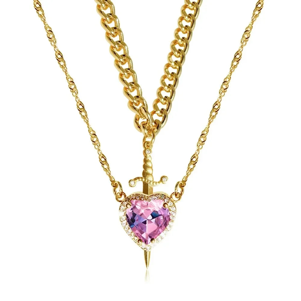 Snow White Inspired Heart & Sword Couple Necklace – Romantic Pendant Jewelry Gift for Women