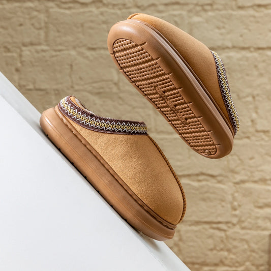 Men's Plush-Lined Faux Suede House Slippers with EVA Sole