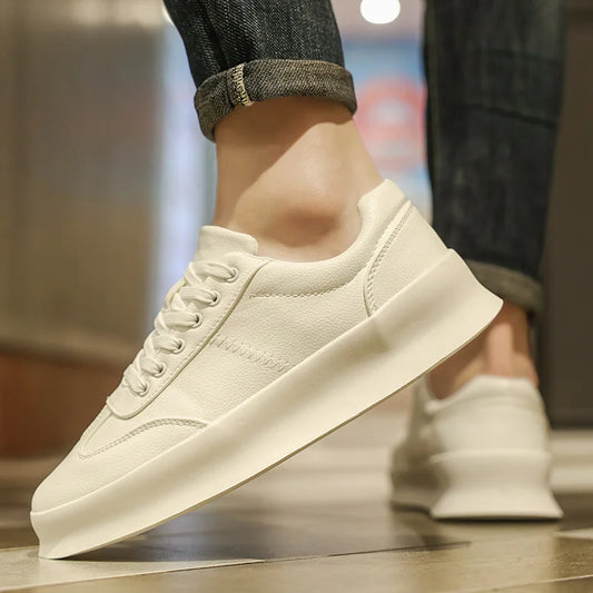 2024  Men's Elevator Shoes Men Loafers White Soft Leather Moccasins Height Increased 5cm Taller Shoes Man Sneakers