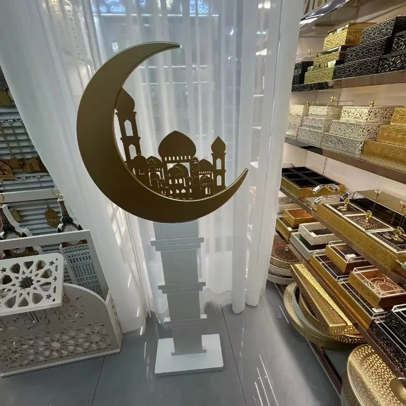 Wooden Hexagonal Mosque Decoration 85cm – White Ramadan Mubarak Hanging Ornament