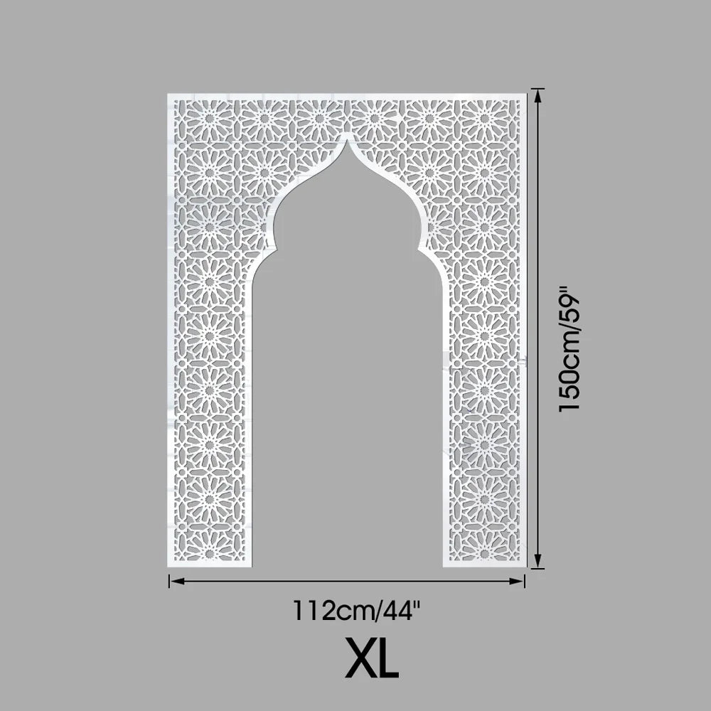 Islamic Arch Mirror Wall Sticker – Gold Acrylic 3D Mosque Frame Decal with Geometric Pattern for Ramadan & Eid Decor