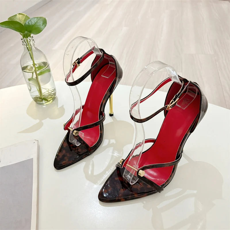 Women's Fashion Ankle Strap Heels – Open Toe Stiletto Sandals with Metal Detail | Party & Clubwear