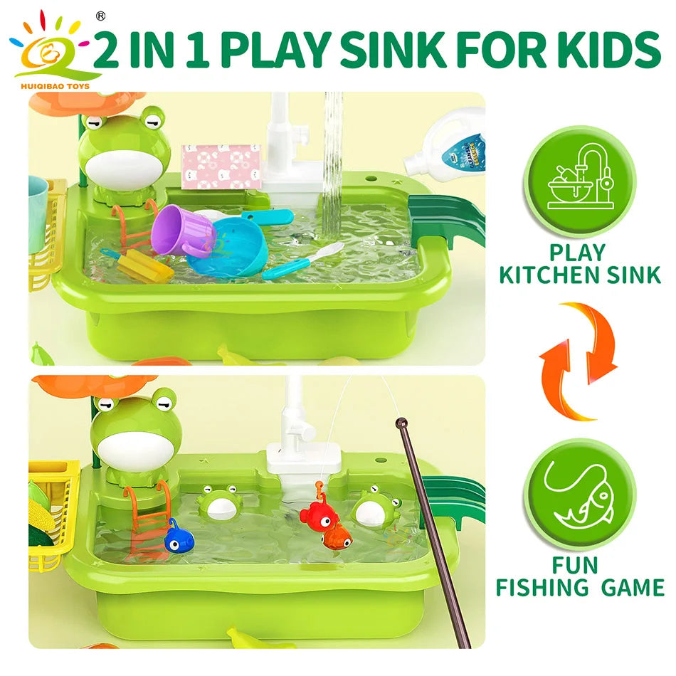 Kids Electric Dishwasher Toy with Kitchen Sink, Pretend Play Dish Washing Set, Educational Role Play Kitchen Toy for Children