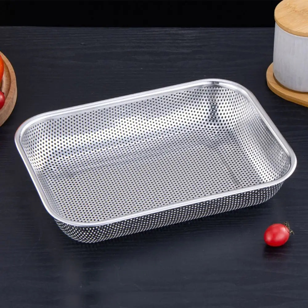 Stainless Steel Square Mesh Drain Basket Drain Basket 3 Size Vegetable Washing Basin Hollow Out Space-saving