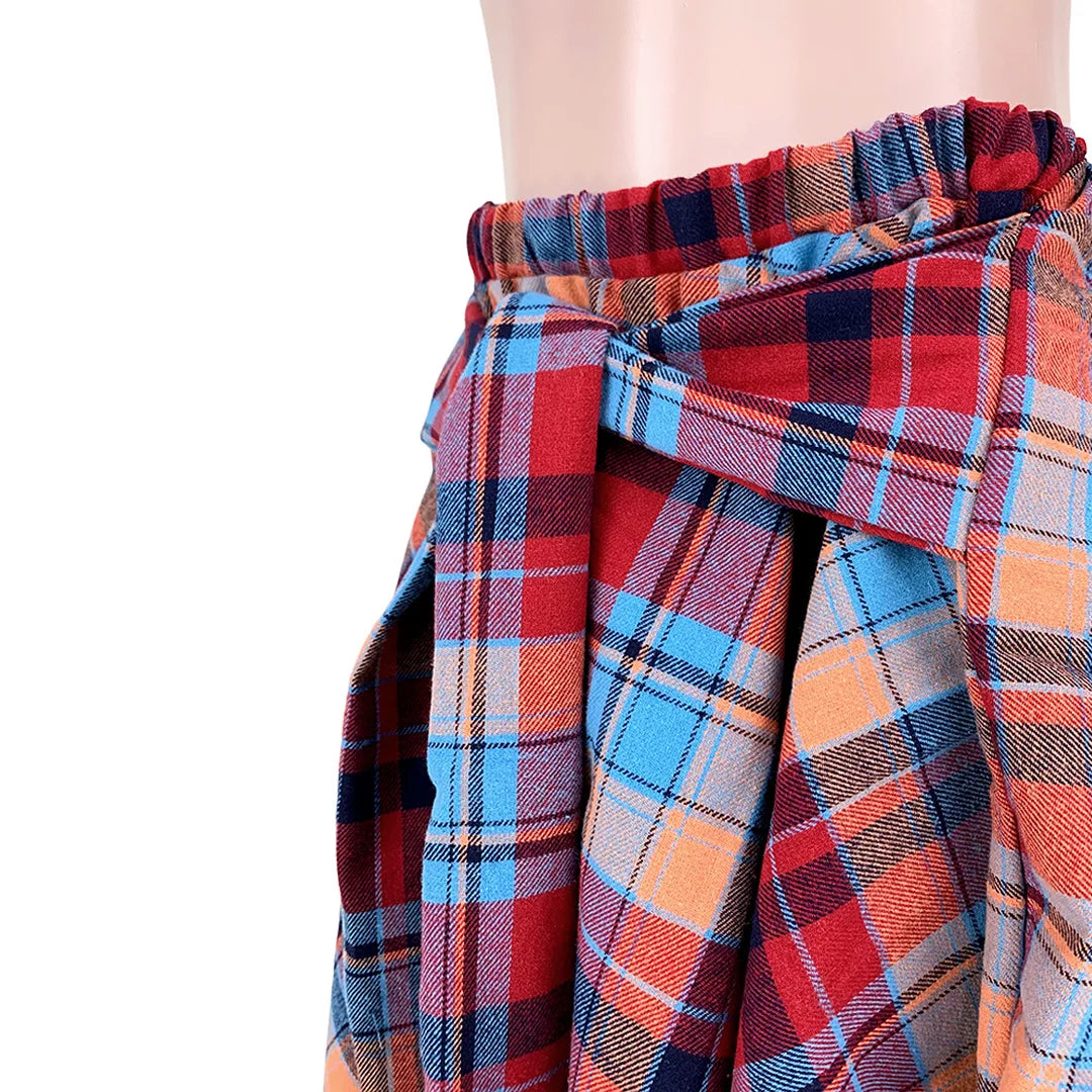 Women Plaid Irregular High Waist Knee-Length Skirt