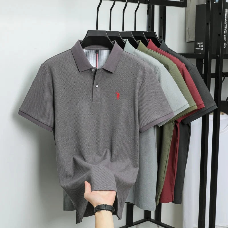 Men’s 100% Pure Cotton Breathable Short Sleeve Polo Shirt – Luxury Embroidered, Loose Fit Casual & Summer Business Wear