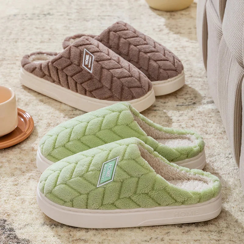 Women's Plush Cotton Slippers – Soft, Warm & Anti-Slip Indoor Footwear for Autumn & Winter