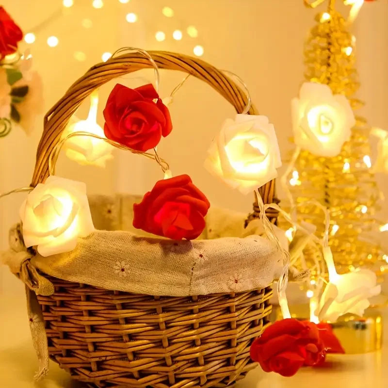Artificial Rose Flower LED String Lights (10/20 LEDs) – Decorative Fairy Light Garland for Home, Wedding, and Party Decor