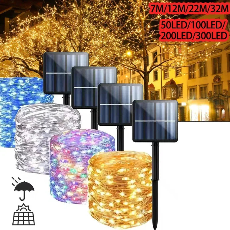 Solar LED Fairy String Lights with Flexible Copper Wire for Garden, Patio, Tree and Christmas Party Decorating