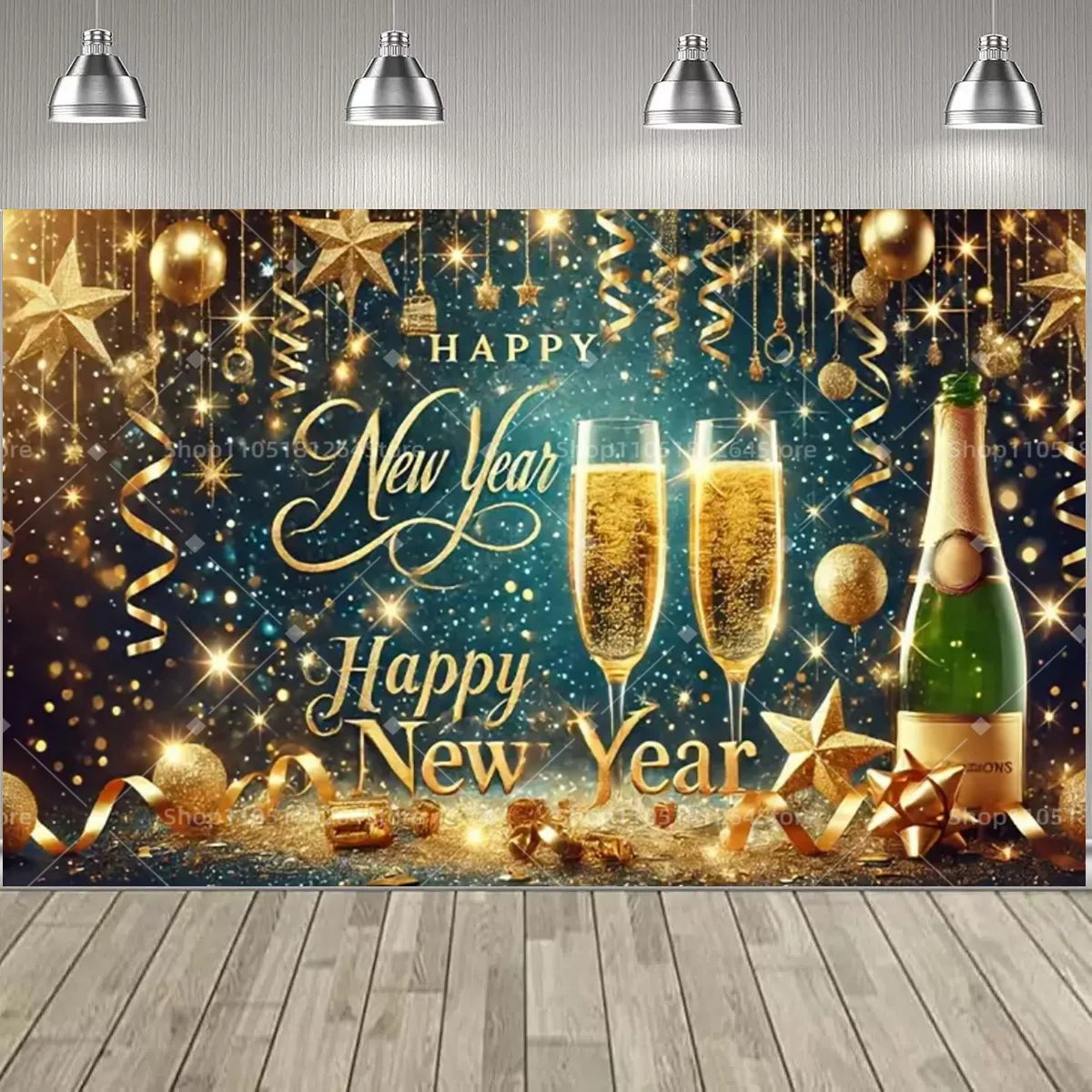 Black & Gold Happy New Year Party Decoration Banner – Festive Photo Backdrop for New Year & Holiday Celebrations