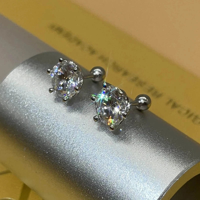 Moissanite Stud Earrings – S925 Sterling Silver Unisex Studs (1–2 CT Options)