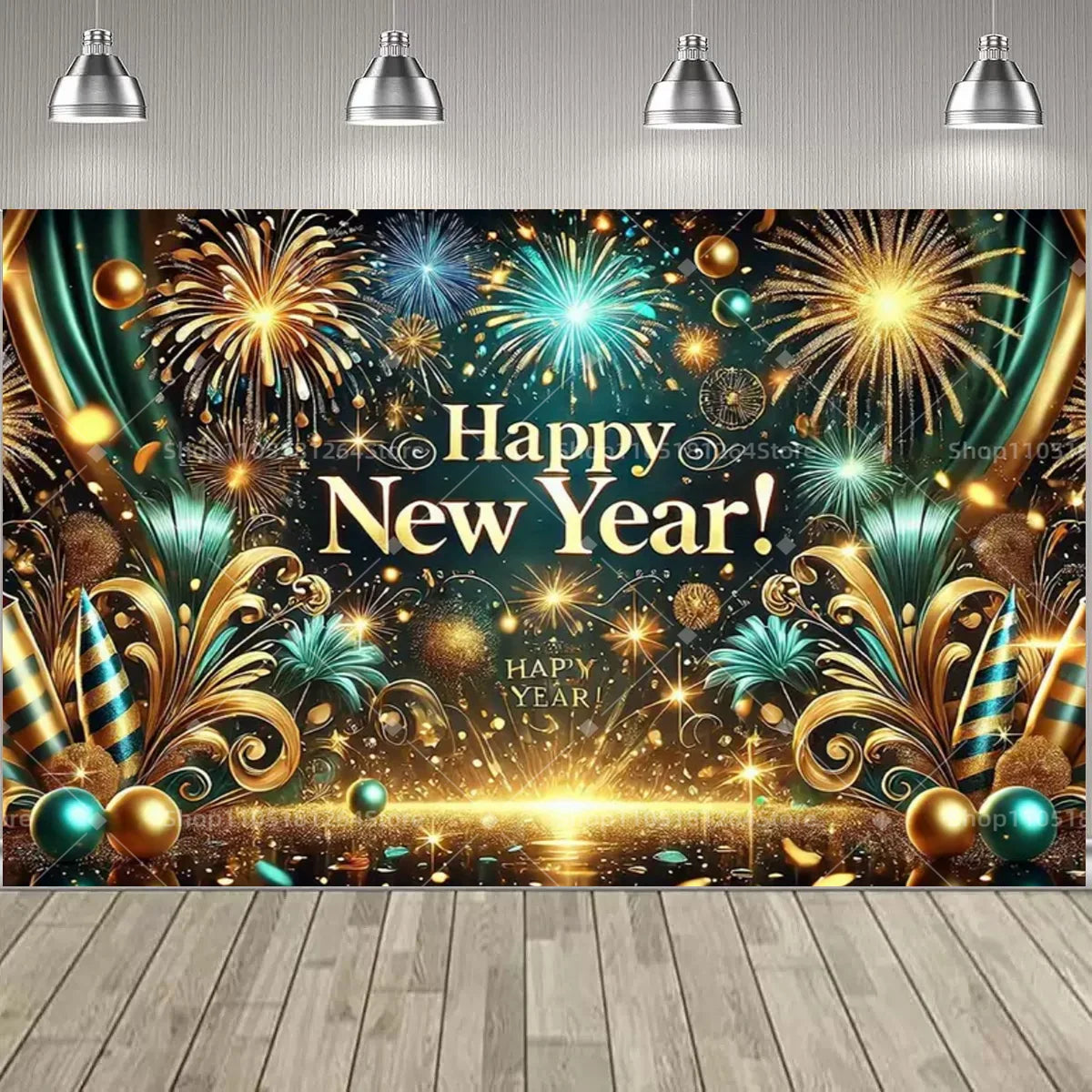 Black & Gold Happy New Year Party Decoration Banner – Festive Photo Backdrop for New Year & Holiday Celebrations