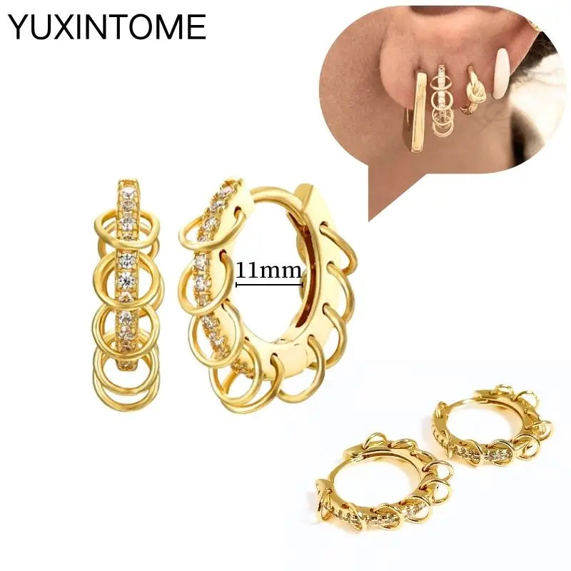925 Sterling Silver Multi-Turn Hoop Earrings with White Zircon, Fashion Punk Jewelry for Women
